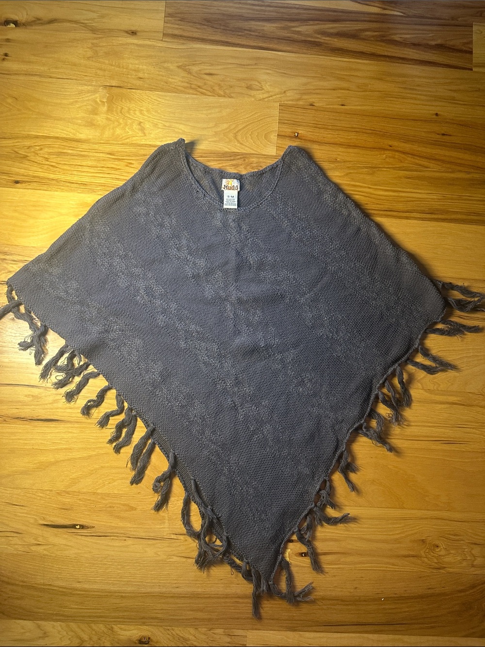 Mudd Gray Knit Poncho with Fringe